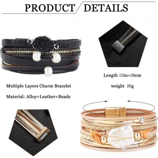 Womens Leather Wrap Bracelet Baroque Pearl Cuff Multi Layer Druzy Stone Wrap Gorgeous Gold Tube Bangle Handmade Wristbands Jewelry With Magnet Clasp Womens Leather Wrap Bracelet Baroque Pearl Cuff Multi Layer Druzy Stone Wrap Gorgeous Gold Tube Bangle Handmade Wristbands Jewelry With Magnet Clasp